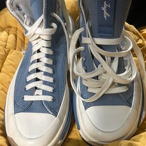 Converse White Canvas High-Top Sneakers with Blue Trim
